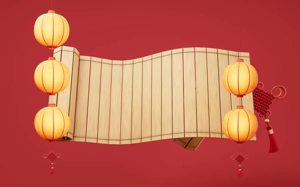 Retro Chinese Acient Bamboo Slip Rendering Digital Drawing Stock Photo