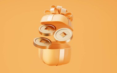 Gift box with cartoon style, 3d rendering. Digital drawing.