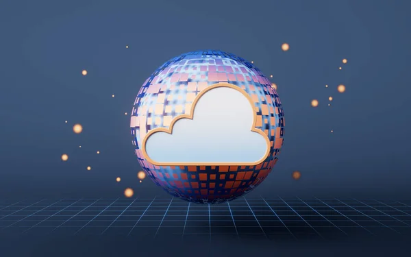 Cloud computing with digital sphere, 3d rendering. Digital drawing.