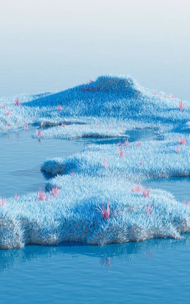 Göl Kenarlı Mavi Çayırlar Boyutlu Görüntüler Dijital Çizim Telifsiz Stok Imajlar