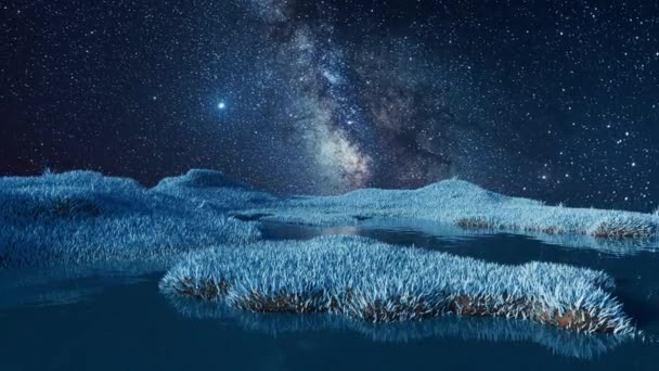 Prairies Bleues Avec Voie Lactée Nuit Rendu — Video
