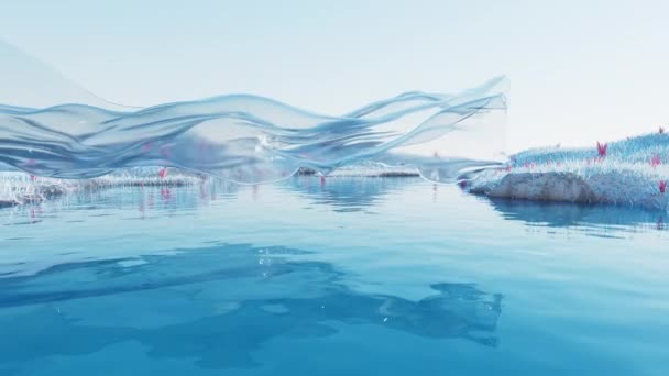 Сохнувшее Озеро Прозрачной Проточной Тканью Рендеринг — стоковое видео