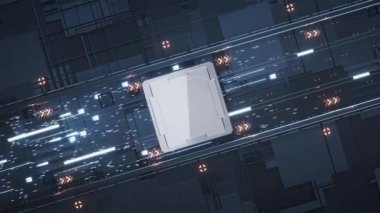 Circuit board and electrical chip core, 3d rendering.