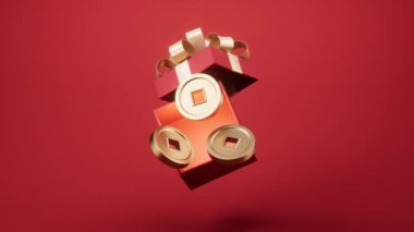 Hediye kutusu ve bozuk paraların açılışı, 3D canlandırma.