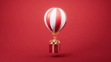 Sıcak hava balonu ve hediye kutusu animasyonu, 3D görüntüleme.