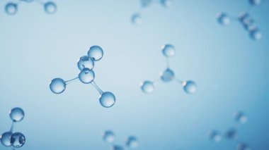 Mavi arkaplanlı moleküller, 3D görüntüleme.