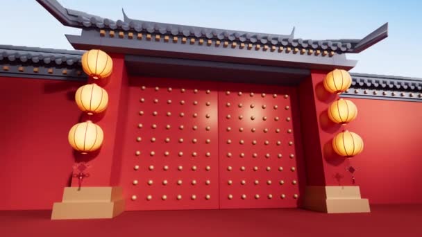 Κινέζικη Αρχαία Πόρτα Παραδοσιακή Αρχιτεκτονική Απόδοση — Αρχείο Βίντεο
