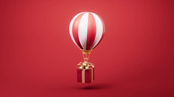 熱気球とギフトボックスのループアニメーション 3Dレンダリング — ストック動画