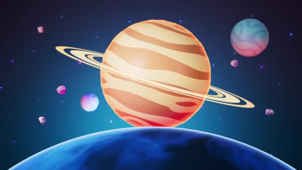 Planeta Estilo Dibujos Animados Espacio Exterior Representación — Vídeos de Stock