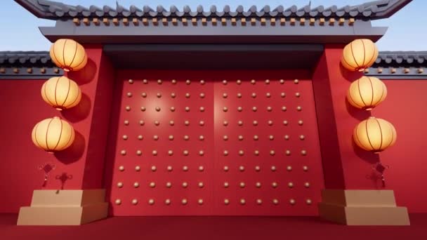 アルファチャンネル 3Dレンダリングへの中国の古代のドア — ストック動画