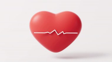 Kalp şeklinin ECG grafik çizgisi ile döngü animasyonu, 3D görüntüleme.