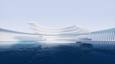 Su yüzeyli boş oda, 3D görüntüleme.