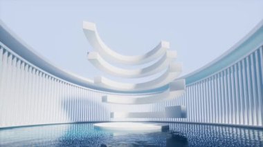 Su yüzeyli boş oda, 3D görüntüleme.