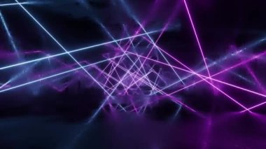 Parlak neon çizgileri tüneli, 3D görüntüleme.