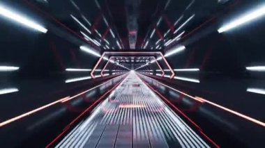 Teknoloji yapısına sahip karanlık bir tünel, 3D görüntüleme.