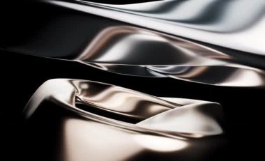 Metalik altın eğri geometri arkaplanı, 3D görüntüleme.