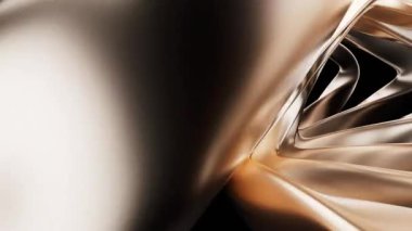 Metalik altın eğri geometri arkaplanı, 3D görüntüleme.