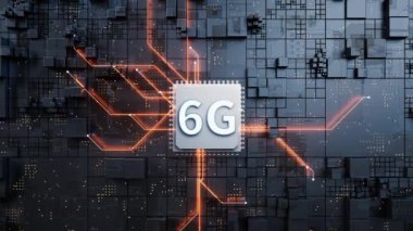 6G konsepti ve teknoloji arka planı, 3D görüntüleme.