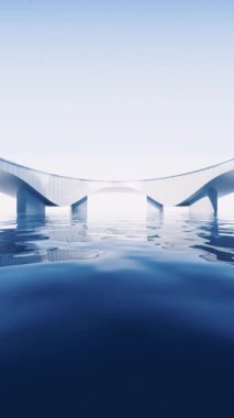 Beyaz bina arka planına sahip su yüzeyi, 3 boyutlu görüntüleme.