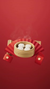 Çin yemeği baozi 'si, yemek buharlı, 3 boyutlu..