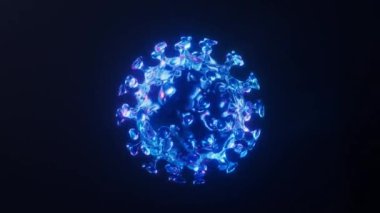 Karanlık neon ışık efektli virüsün döngü animasyonu, 3D görüntüleme.