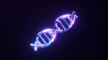 Karanlık neon ışık efektli DNA 'nın döngüsel canlandırması, 3D görüntüleme.