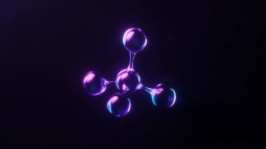 Koyu neon ışık efektli molekülün döngü animasyonu, 3D görüntüleme.