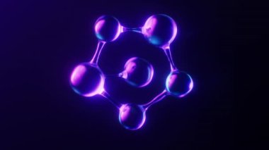 Koyu neon ışık efektli molekülün döngü animasyonu, 3D görüntüleme.