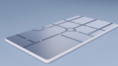 Ekranda şehir binaları olan cep telefonu, üç boyutlu görüntüleme.