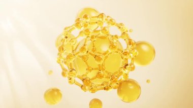 Molekül ve altın sıvı baloncuk, 3D görüntüleme.