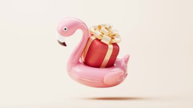 Flamingo balon yüzme yüzüğü ve hediye kutusu animasyonu..