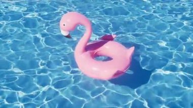 Dalgalanan su yüzeyinin ve yüzen flamingonun döngü animasyonu, 3D görüntüleme.