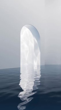 Su yüzeyli parlak oda, 3D görüntüleme.