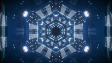 Parlak efektli soyut neon kaleydoskop deseni, 3D görüntüleme.