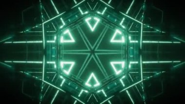 Parlak efektli soyut neon kaleydoskop deseni, 3D görüntüleme.