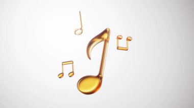 Altın cam müzik notalarının döngü animasyonu, 3D görüntüleme.