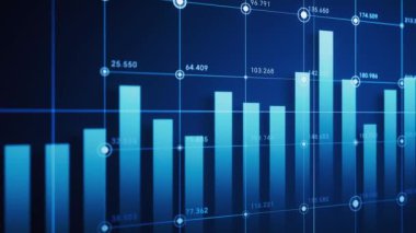 Ticari finans kavramına sahip istatistiksel grafik, 3D yorumlama.