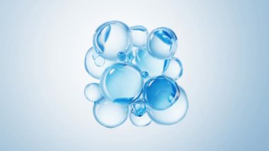 Şeffaf mavi sıvı kabarcıklar arkaplan, 3d oluşturma.