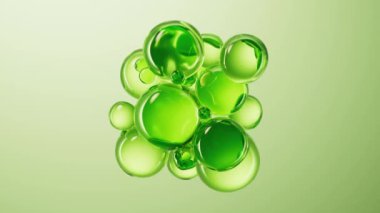 Şeffaf yeşil sıvı kabarcıklar arkaplan, 3d oluşturma.