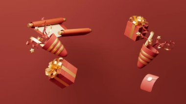 Çin antik kırmızı bobin bayrağı ve 3D canlandırma..