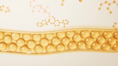 Kozmetik molekülleri ile deri hücre arkaplanı, 3d oluşturma.