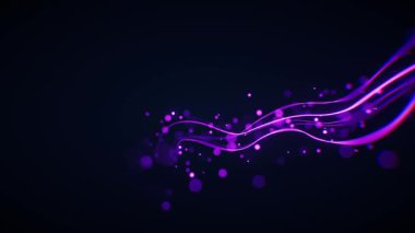 Soyut parlayan dalga çizgileri ve parlak parçacıklar, 3D görüntüleme.