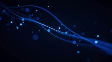 Soyut parlayan dalga çizgileri ve parlak parçacıklar, 3D görüntüleme.