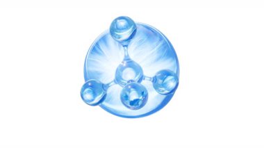 Mavi sıvı molekül ve su kabarcığı alfa kanalı, 3D görüntüleme.