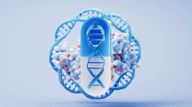 Biyolojik proteinler ve tıbbi kapsül, 3 boyutlu görüntüleme.