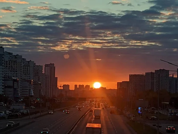 Şehrin Gün Batımı Manzarası Kyiv — Stok fotoğraf