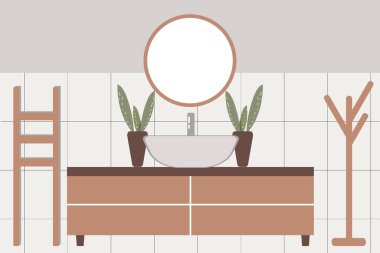 Banyo iç tasarımı çok şık. İç dekorasyon için ekipman ve ögeler