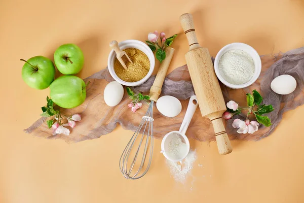 Bakery Cooking Frame Flower Apples Ingredients Kitchen Items Pastry Pastel — Stock Photo, Image