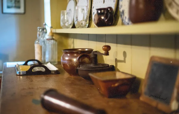 Selective focus on details in Victorian kitchen