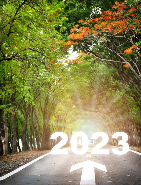 Weg Naar Nieuwjaar 2023 Met Witte Pijl Markering Wegdek Zakelijke — Stockfoto